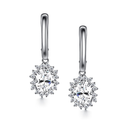 фото Серьги diamant online, серебро, 925 проба, родирование, фианит, длина 3.1 см, , прозрачный