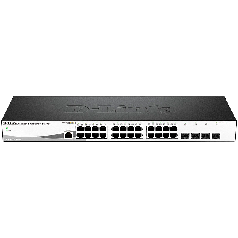 Коммутатор Managed L2 Metro Ethernet Switch 24x1000Base-T, 4x1000Base-X SFP, Surge 6KV, CLI, RJ45 Console (D-Link DGS-1210-28/ME/A2B) DGS-1210-28/ME/A2B