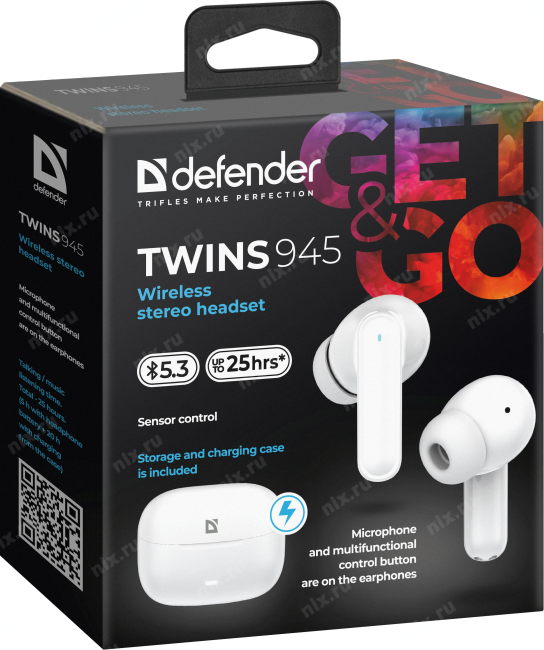 DEFENDER 63945 Беспроводная гарнитура Twins 945 Белый, TWS, Bluetooth