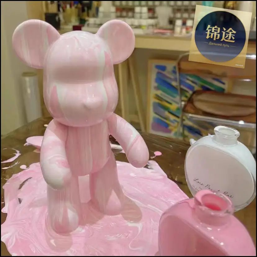 Набор для творчества мишка с красками Bearbrick fluid art 23 см(Белый, розовый, розовый)