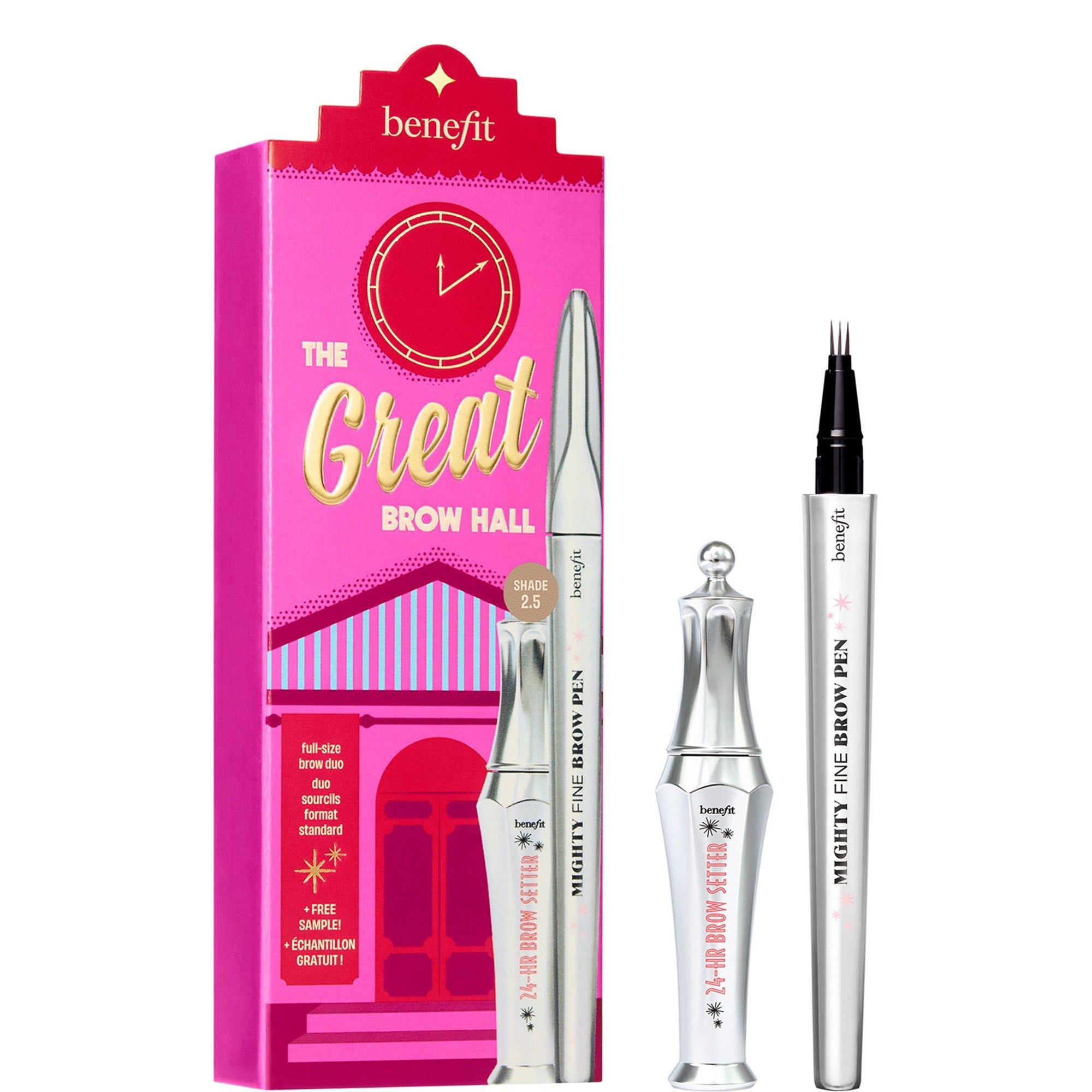 Benefit Набор для бровей The Great Brow Hall 2.5, карандаш для бровей и гель фиксации 24 часа