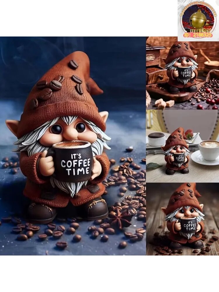 Triumph Tree Фигурка светящаяся Гном с кофе, смола, коричневая
