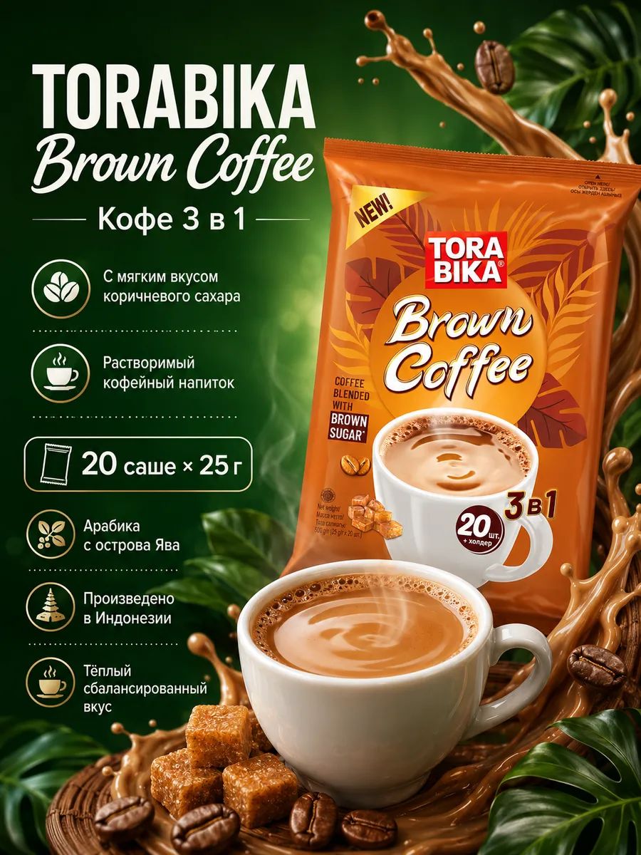 Кофейный напиток Torabika Brown Coffee 3 в 1, 20 саше по 25 г