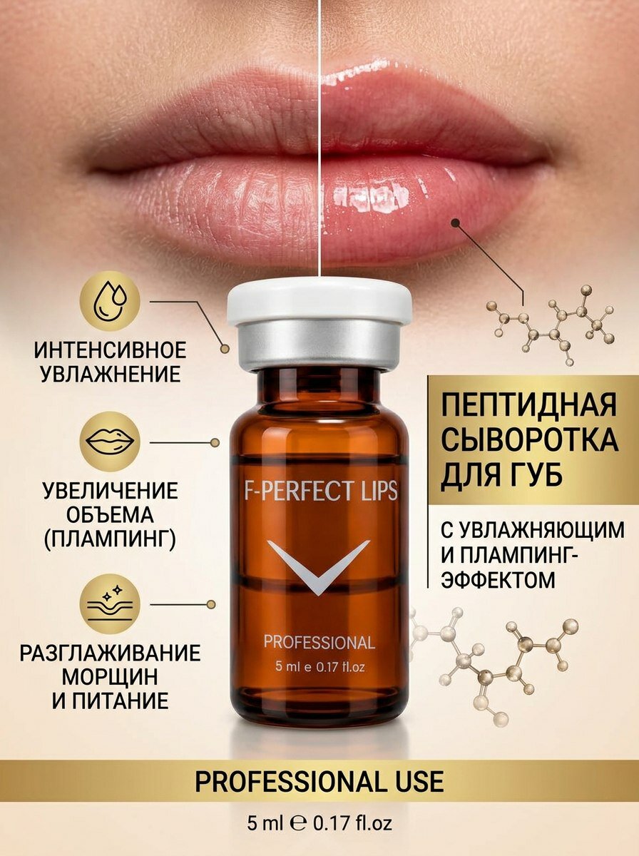 Fusion Mesotherapy F-Perfect Lips Пептидный коктейль для объема и контура губ, 5 мл