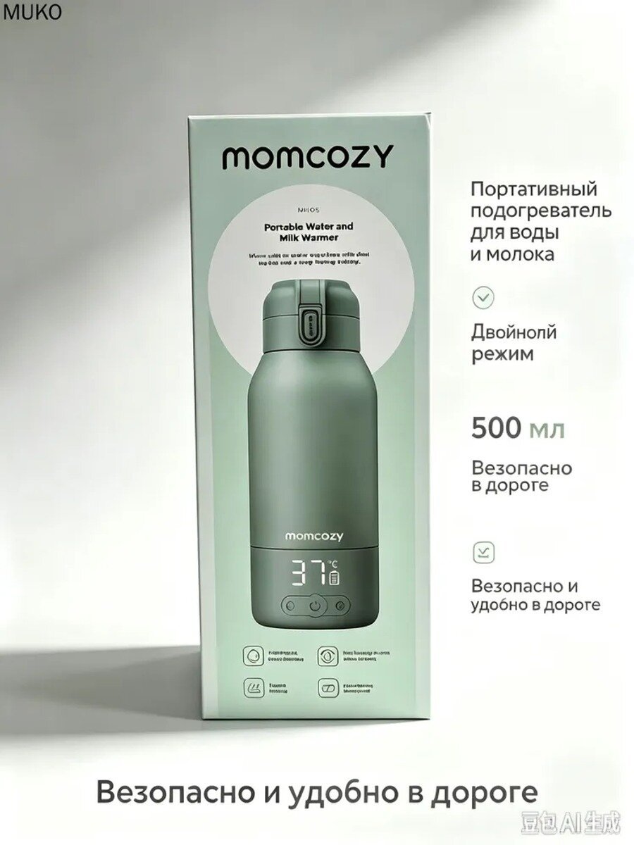 Портативный подогреватель для молока и воды Momcozy MW05, 500 мл, зеленый
