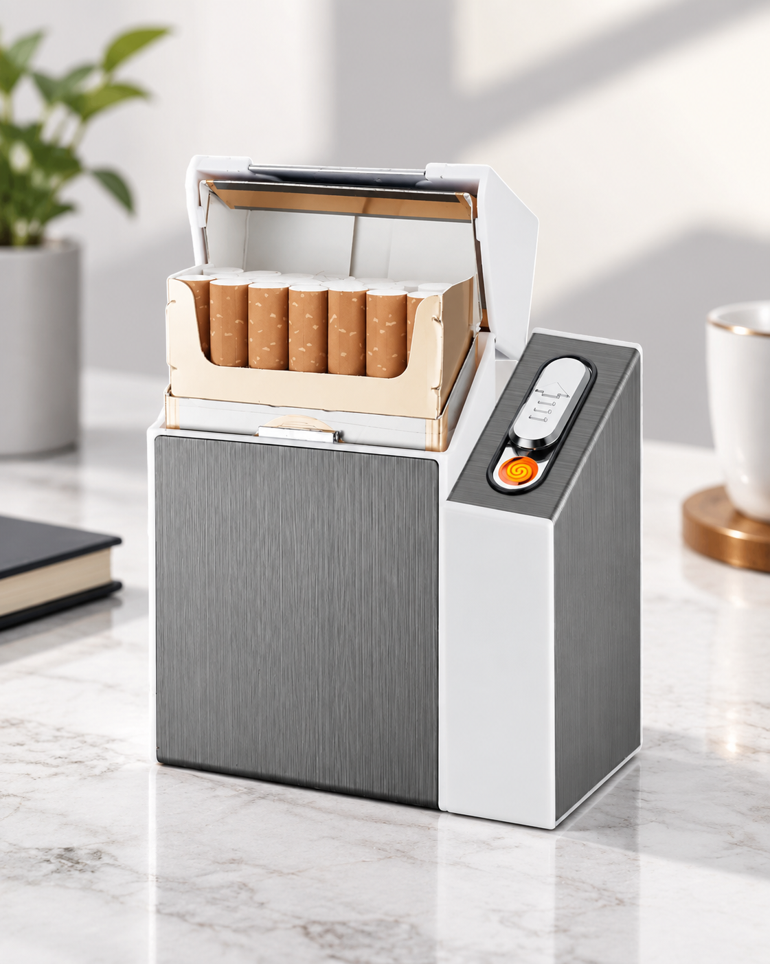 Портсигар металлический с USB зажигалкой, на магните, цвет серебро, 10х6х3 см, FatCat (Цвет товара: серебристый; Объем: 0.18 л)