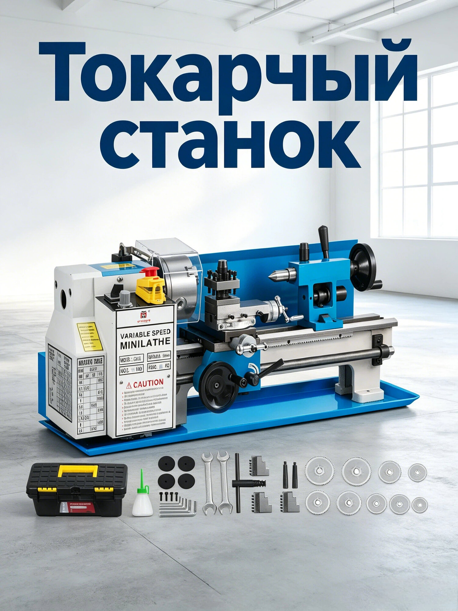 Настольный токарный станок по металлу 550 Вт,0-2250 об/мин.
