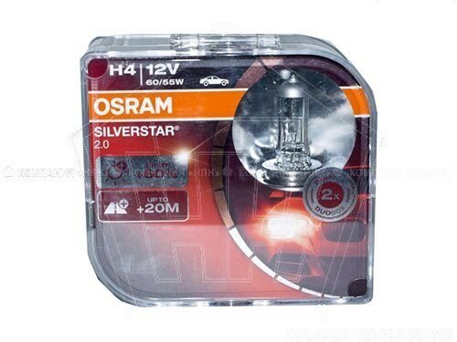 Лампа галогеновая h4 12v 60/55w osram silverstar2.0 +60% p43т-38 (2 шт, к-кт) (64193sv2-hcb*)