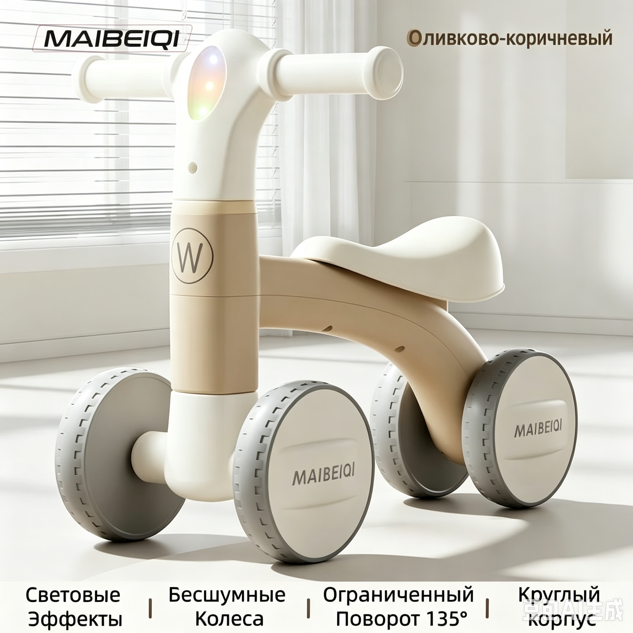 Самокат MAIBEQI коричневый, Для прогулок в доме/на улице, Экологичный пластик, Музыкально-световые