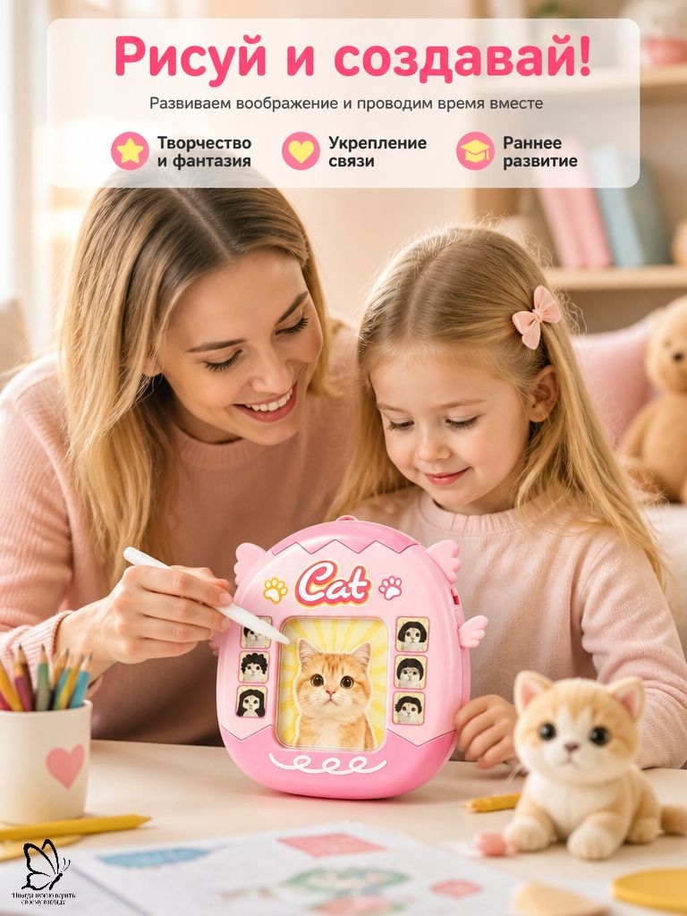 Магнитная игрушка-антистресс с котиком, двусторонняя головоломка с магнитным порошком, ручкой и шнурком
