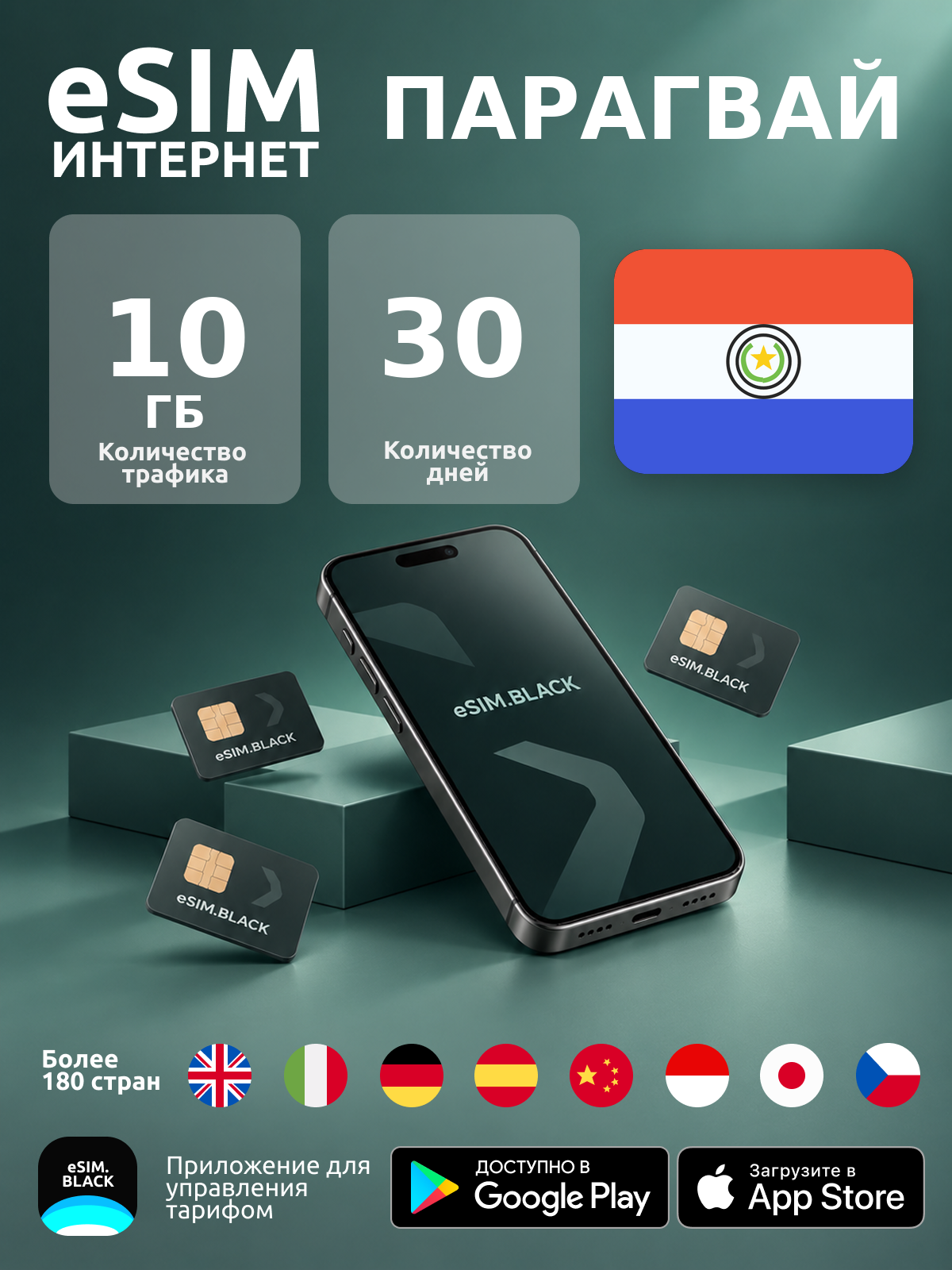 Парагвай/30 дней/10 ГБ - eSIM для мобильного интернета ( iPhone | Android ).