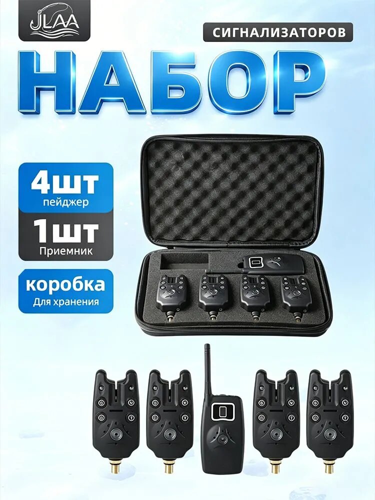 Набор сигнализаторов клева с пейджером 4+1 с пейджером