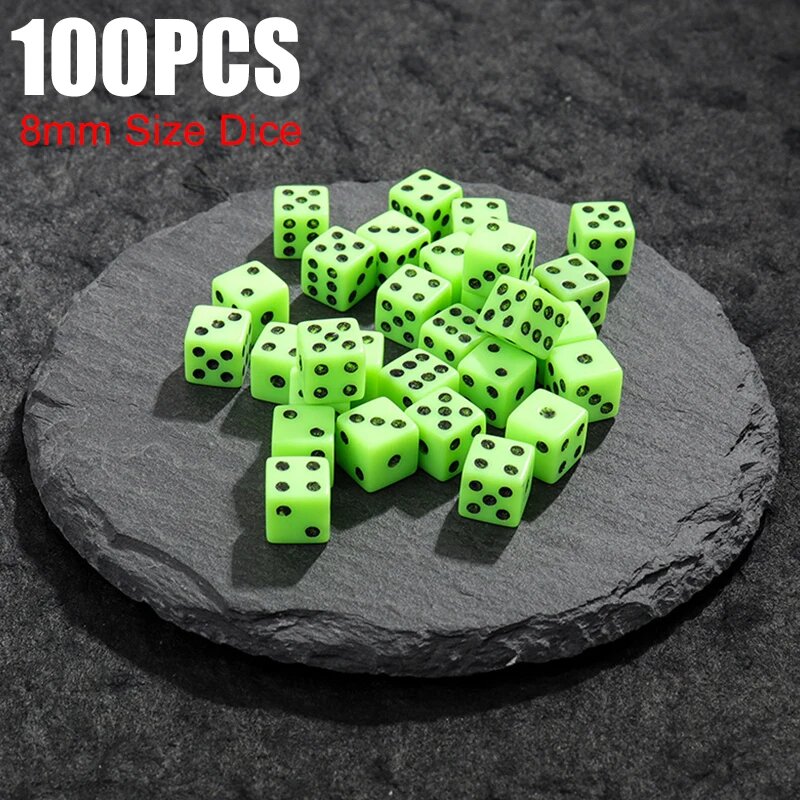 Набор акриловых костей 8 мм, 100 шт, разноцветные 100PCS Green