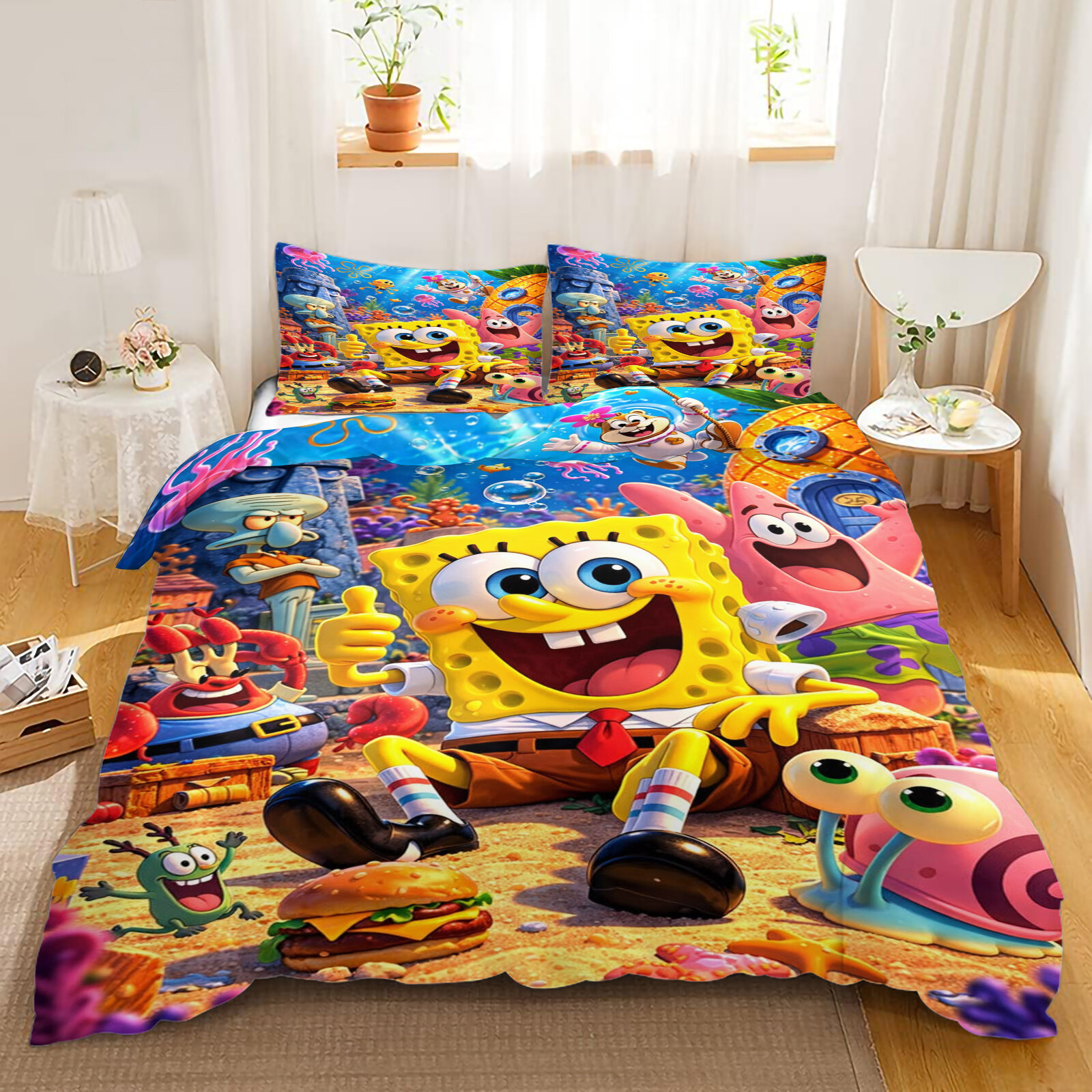 Комплект постельного белья 1.5/2-сп/Евро 3 предмета 200x220cm Губка Боб Mикрофибра 2 наволочки 70х70