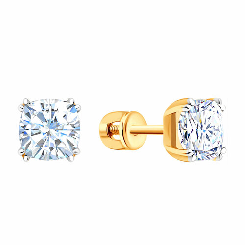 фото Серьги diamant online, красное золото, 585 проба, фианит, длина 0.6 см, , прозрачный