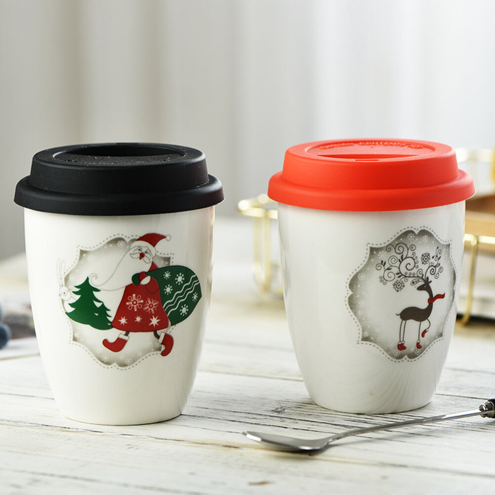 Керамическая Чашка Без Ручки С Силиконовой Крышкой Для Кофе И Чая 380ML 10.00X8.00X8.00CM