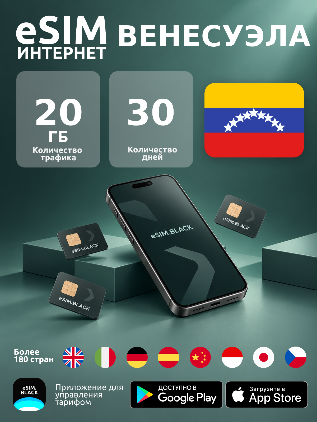 Венесуэла/30 дней/20 ГБ - eSIM для мобильного интернета ( iPhone | Android ).