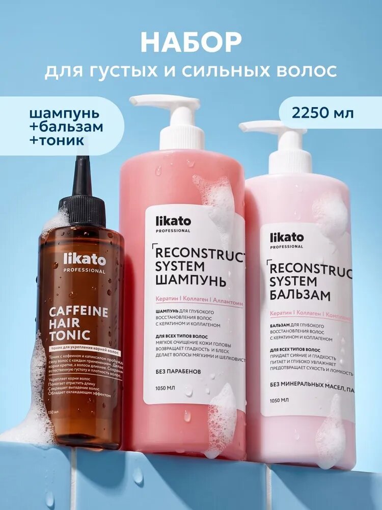 Шампунь, бальзам с кератином и тоник для роста волос