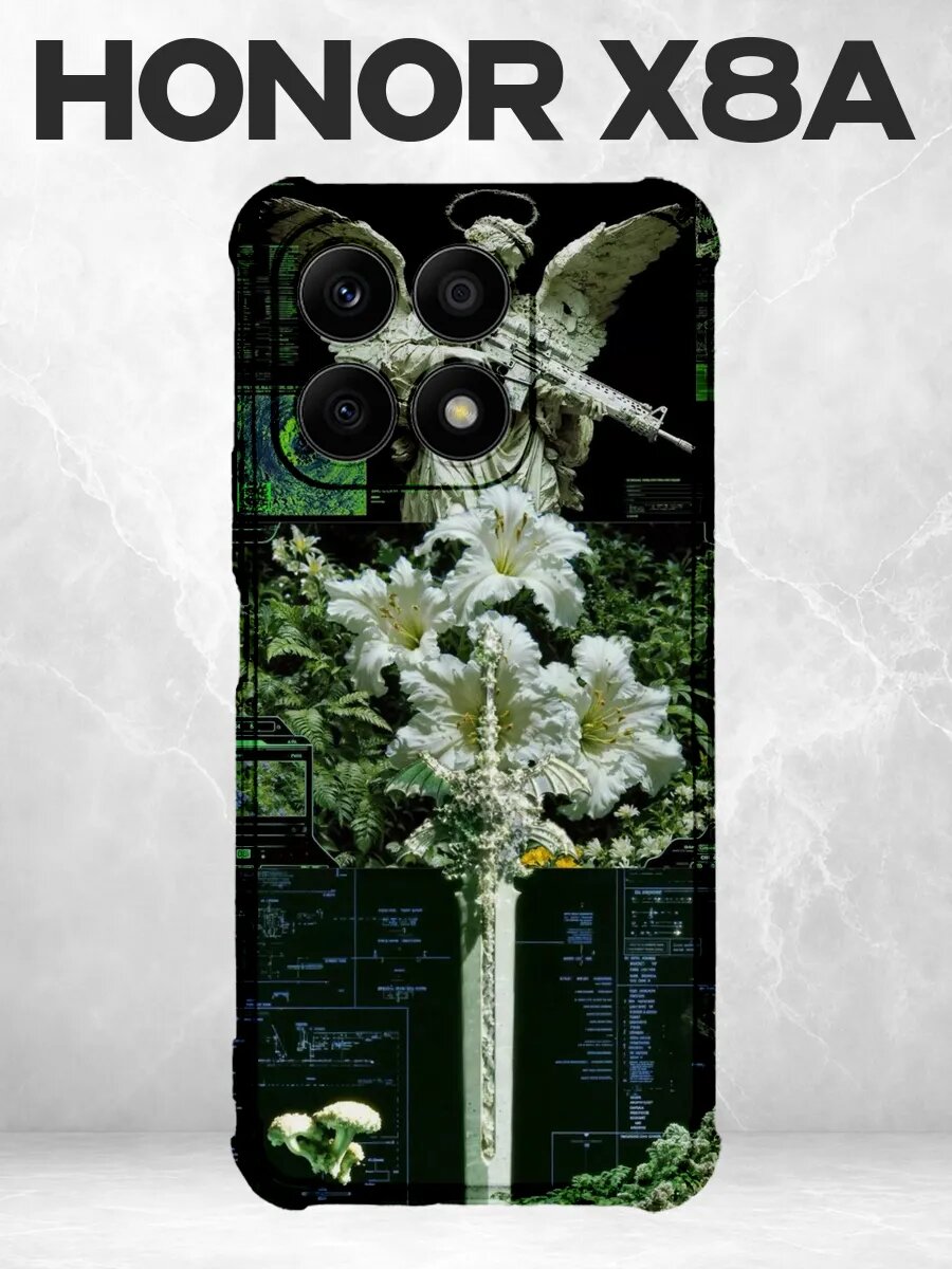 Чехол на Honor X8A с принтом ангел и цветы