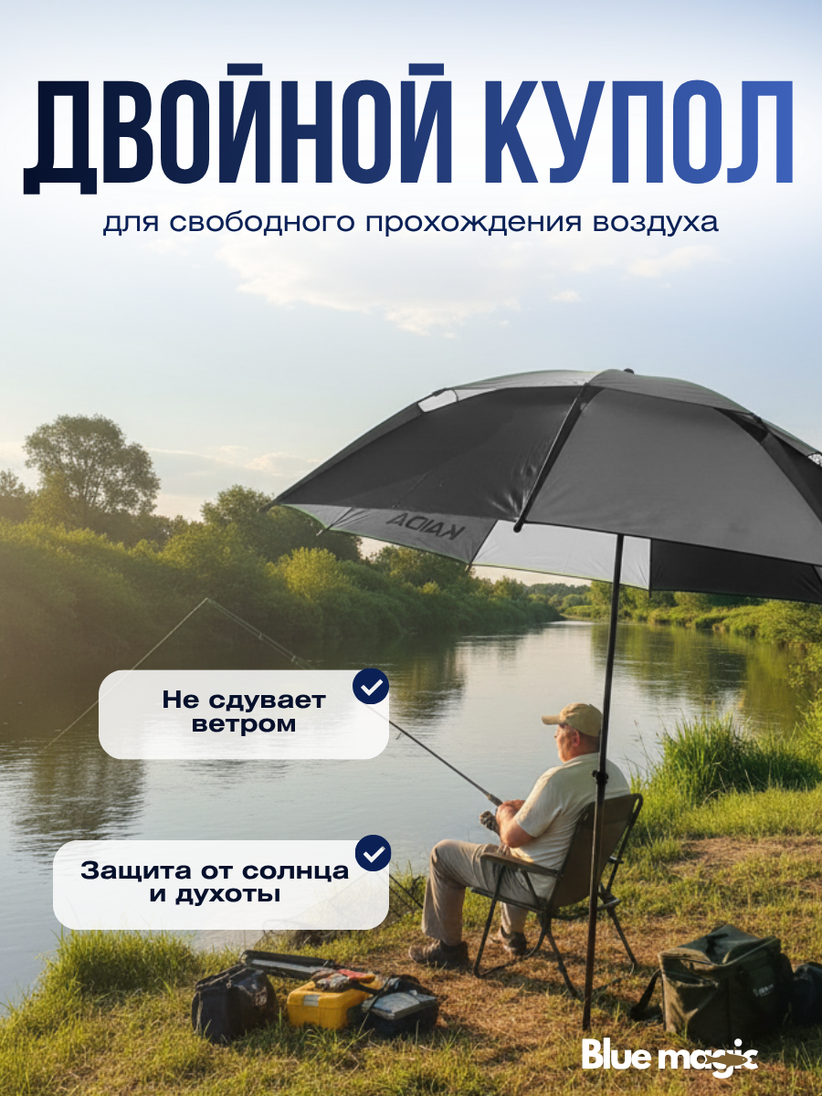 Зонт для рыбалки и отдыха Kaida Зонт карповый 2.4 метра с боковым наклоном серый — фото 1