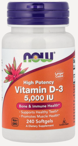 Изображение товара Vitamin D-3 5000 IU (125 mcg) Витамин Д-3 5000 МЕ (125 мкг) 240 мягких капсул (Now Foods)