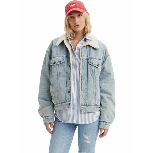 фото Куртка джинсовая levi's women 90's sherpa trucker jacket, размер l, голубой