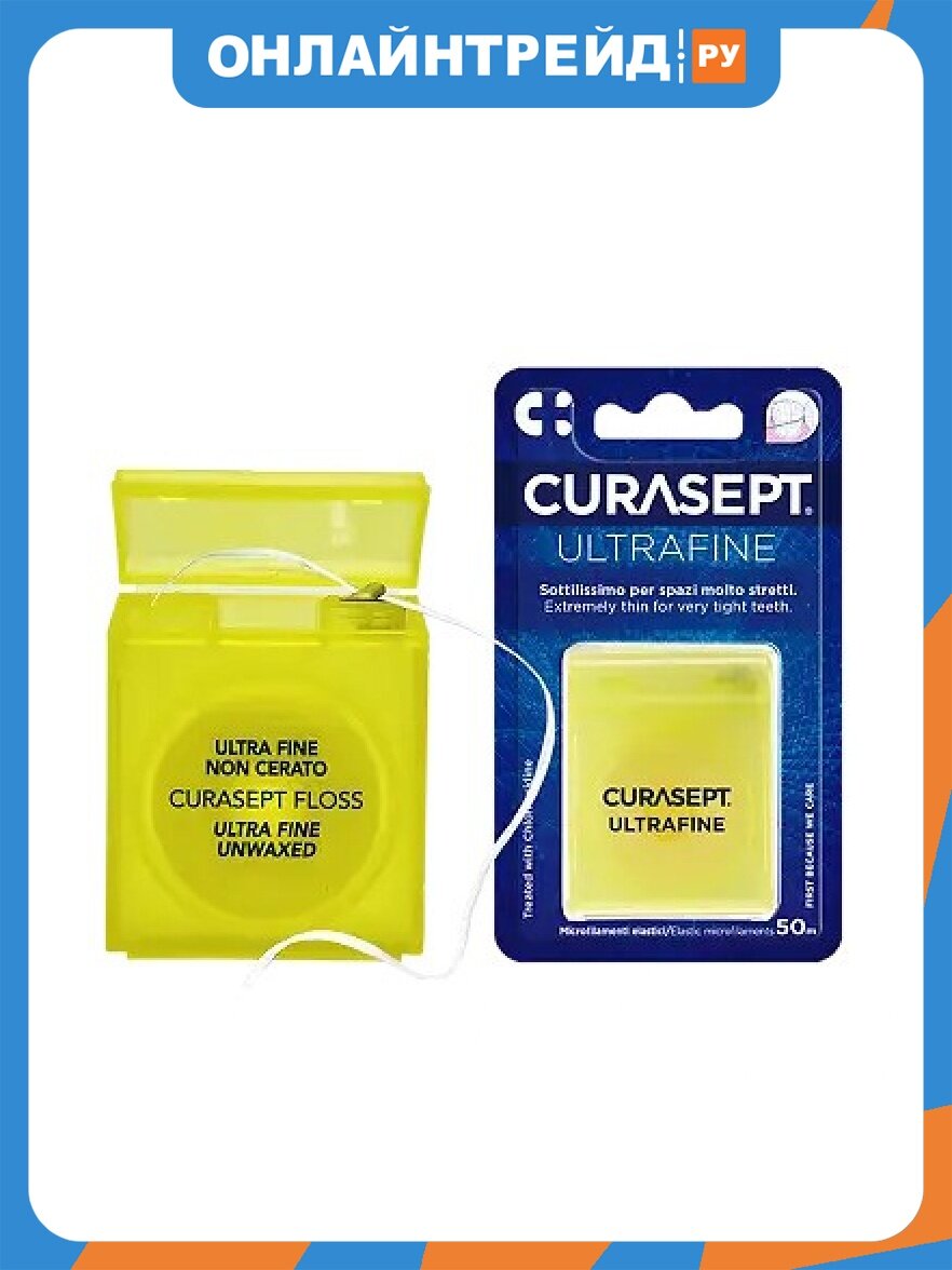 Зубная нить Curasept ULTRAFINE невощеная ультратонкая CHX 0,2%, со вкусом мяты, 50м