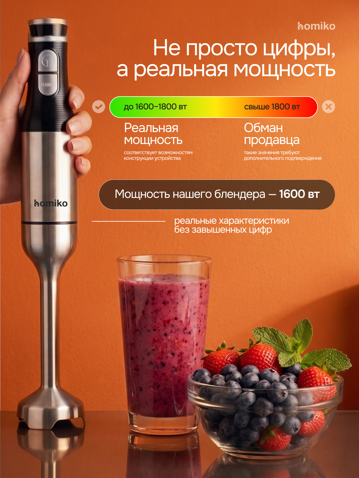 Кухонный комбайн Homiko BL-01 9в1, блендер погружной мощный, измельчитель, овощерезка, блендер для смузи, 14 насадок — фото 1