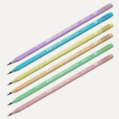 Изображение товара Карандаш чернографитный Berlingo Flexy Pastel (НВ, с ластиком, трехгранный, заточенный, пластик) ПВХ-бокс (BP01014), 12шт.