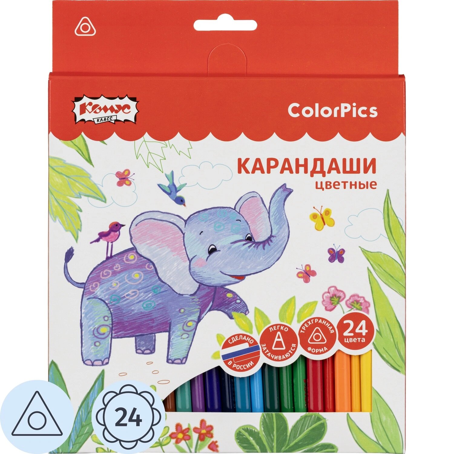 Комус Класс Карандаши цветные Комус Класс ColorPics 24 карандаша 24 цвета трёхгранные