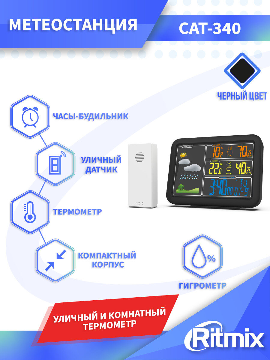Метеостанция RITMIX CAT-340 BLACK. Товар уцененный