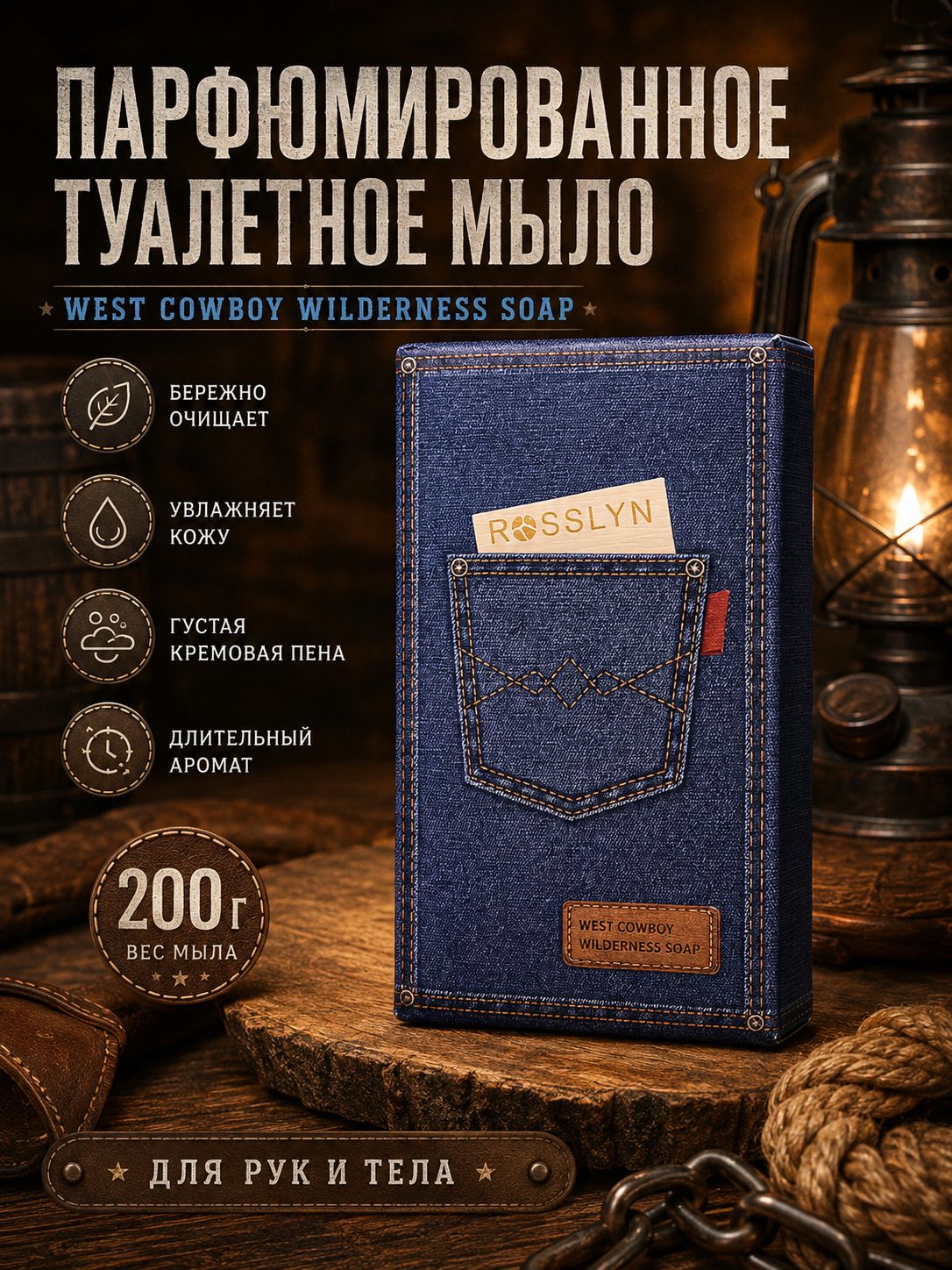 Мыло парфюмированное туалетное МТ-15 "West cowboy" / Мужское мыло для рук и тела, синий