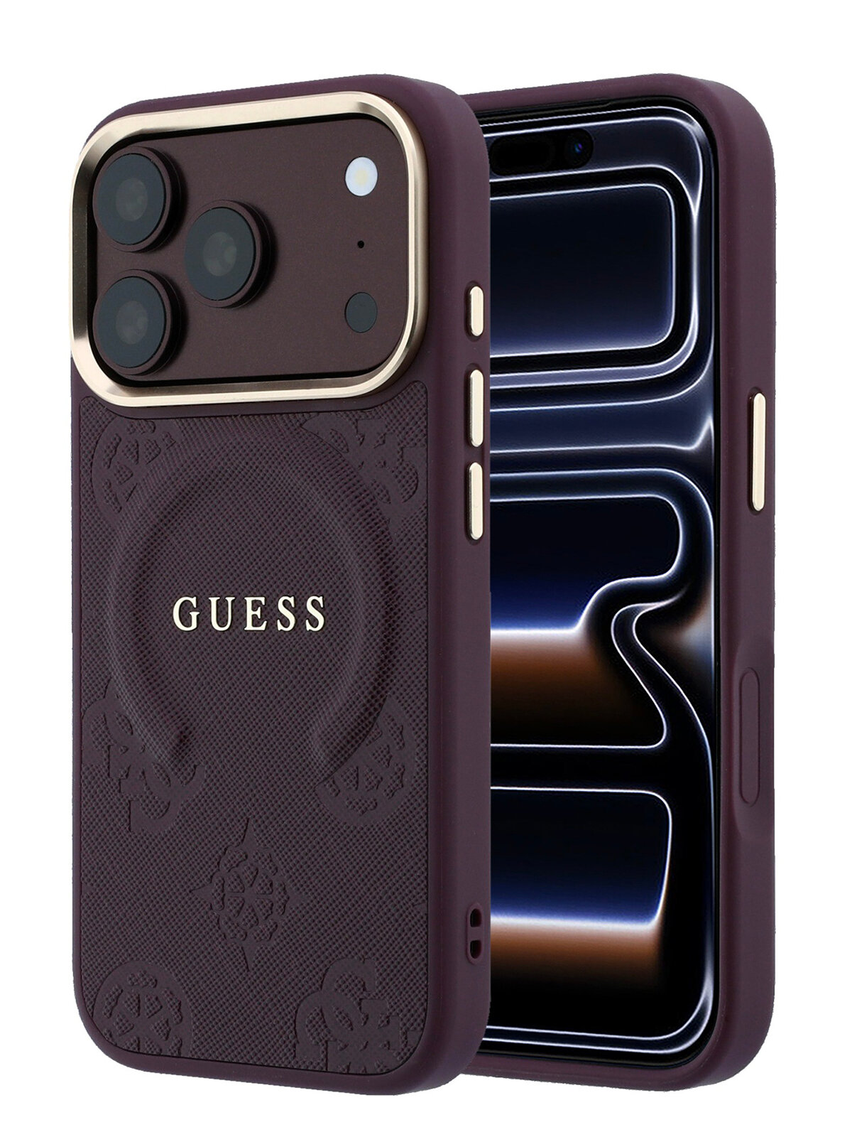 Чехол Guess на iPhone 18 Pro Max/17 Pro Max с магнитами MagSafe, из экокожи PU Saffiano, с защитой камеры, бордовый