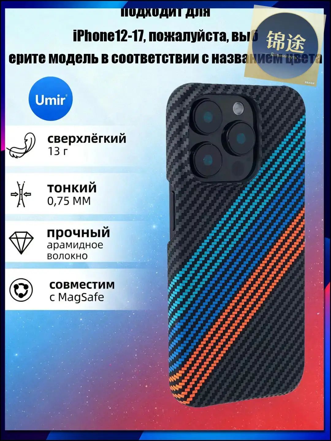 Для iPhone 15 Pro Max Карбоновый чехол Rikey (кевлар/арамид) точный аналог Pitaka