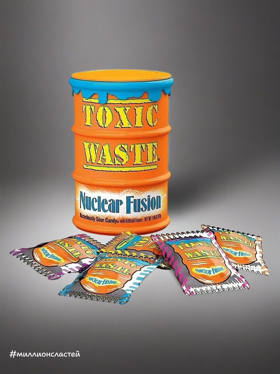 Леденцы очень кислые Toxic Waste Nuclear Fusion Orange Sour Candy, оранжевая бочка, 42 гр. (Великобритания)