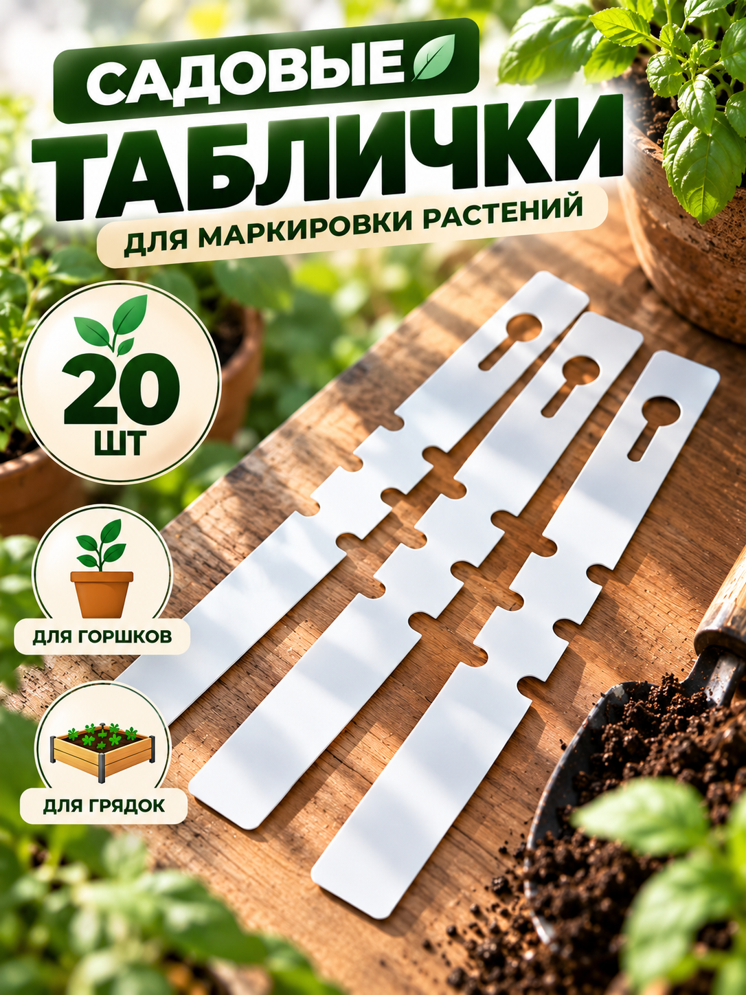 Бирки-петельки садовые, для маркировки растений, 27 × 2 см, набор 20 шт, пластик, микс, Greengo