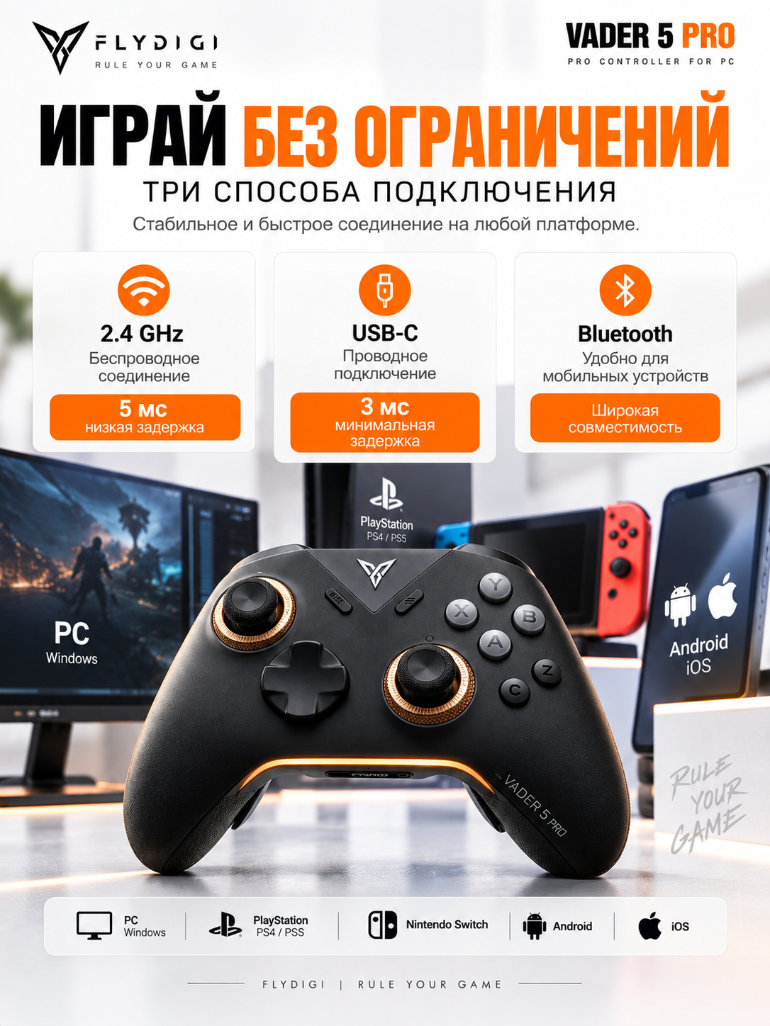 Геймпад беспроводной Flydigi Vader 5 Pro беспроводной для ПК Android iOS Nintendo Switch — фото 1