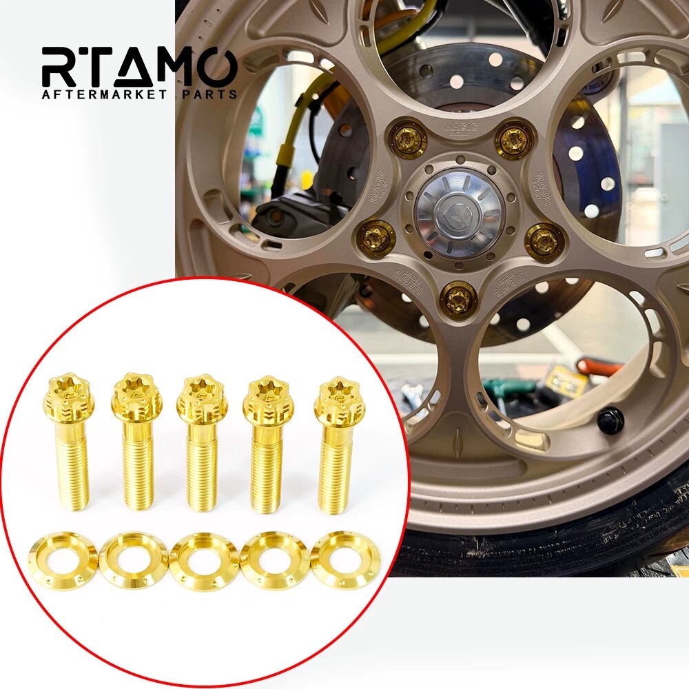 Болты передней ступицы колеса для Vespa 150, титановый сплав, золотой, 10 штук с шайбами