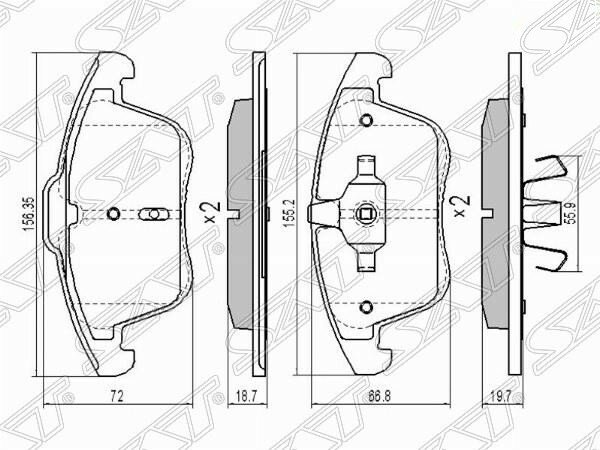 Колодки тормозные спереди SAT ST-1566232 Ford Mondeo 07-15 / Volvo S60 10-18