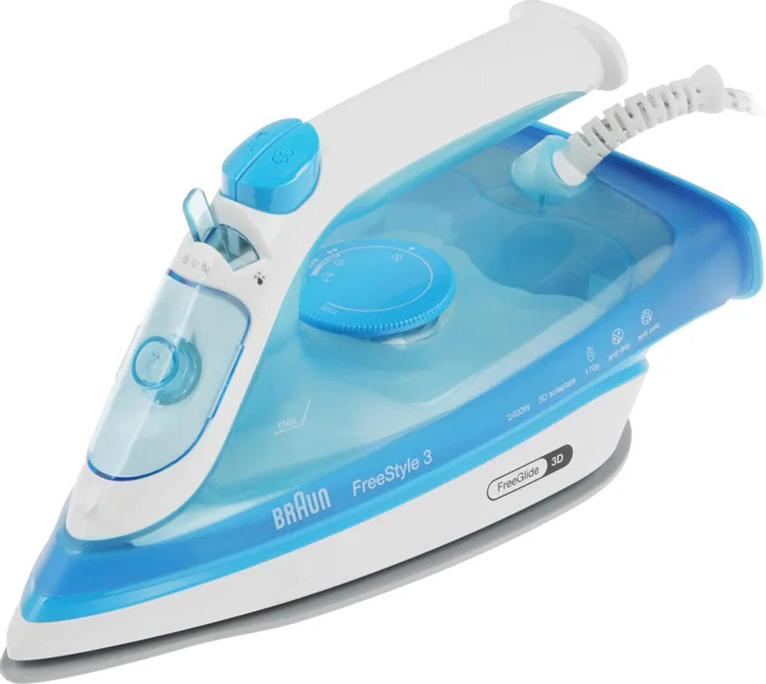 Утюг Braun FI3144BL, мощность 2400Вт, керамика, вертикальный пар, бело-голубой