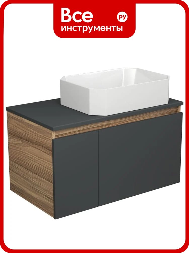 Тумба с раковиной Bauedge (тумба подвесная Bau Dream Blackwood 80 графит + раковина санфаянс накладная прямоугольная BAU Hotel 51x37, белая) BD2718