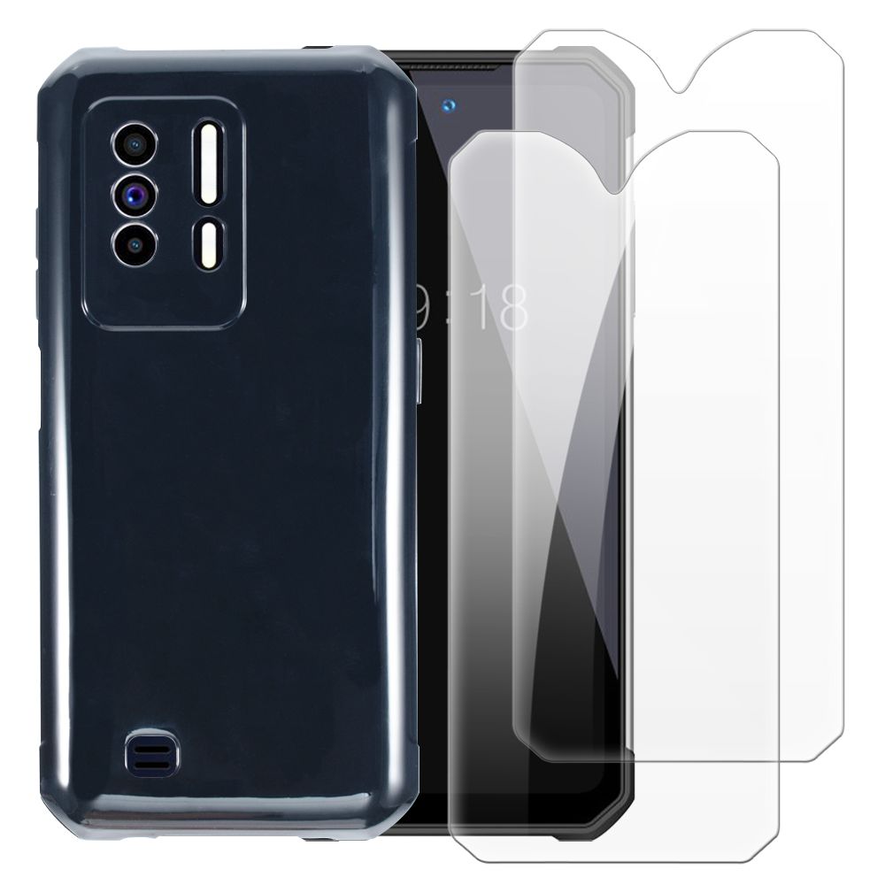 Комплект 3 в 1 для Oukitel WP27, чехол с 2 защитными стеклами 9H, силиконовый противоударный бампер, черный