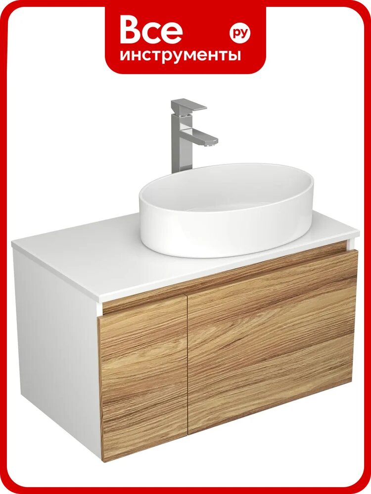 Комплект для ванной Bauedge 3 предмета (тумба Bau Dream Blackwood 80, раковина BAU Nimb 50x36, смеситель для раковины высокий Hotel Still, нержавеющая сталь) BD1579