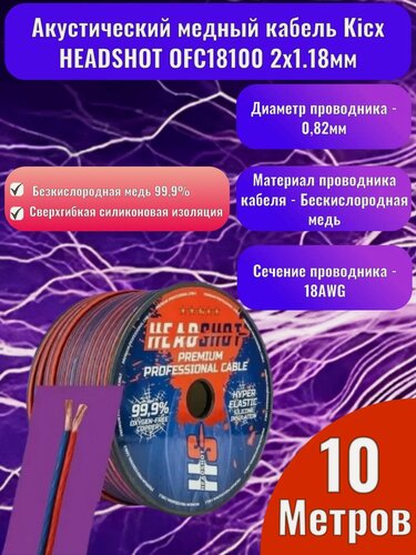 Изображение товара Акустический медный кабель Kicx HEADSHOT OFC18100 2х1.18мм (10 метров)