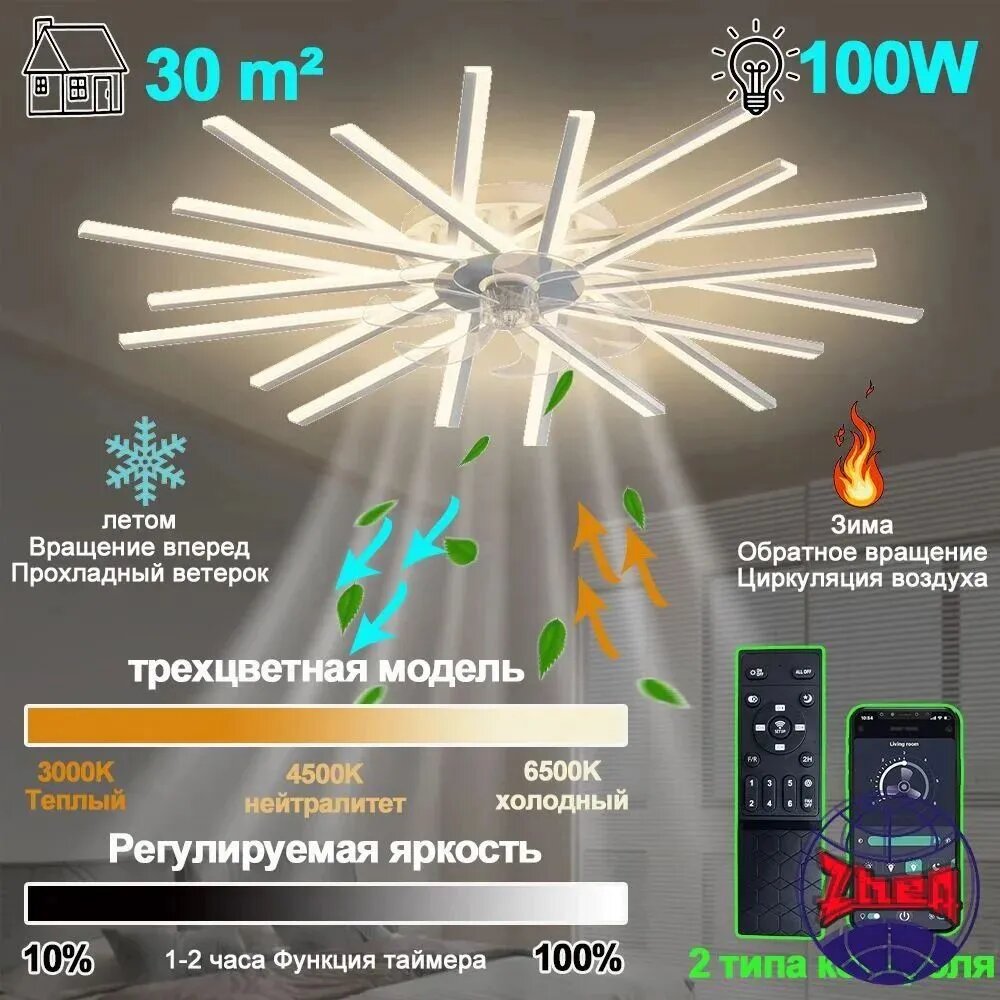 Люстра со светодиодными лампами 100 Вт, плафон из ABS, 180x180x100 мм