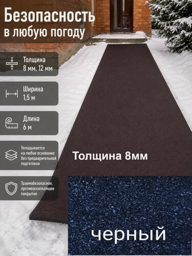 Изображение товара Покрытие рулонное из резиновой крошки, 1500ммx6000ммx8мм, цвет черный