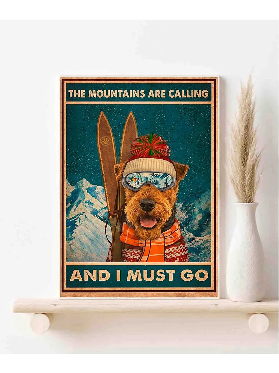 Эрдельтерьер, Skiing, Плакат 30x42см