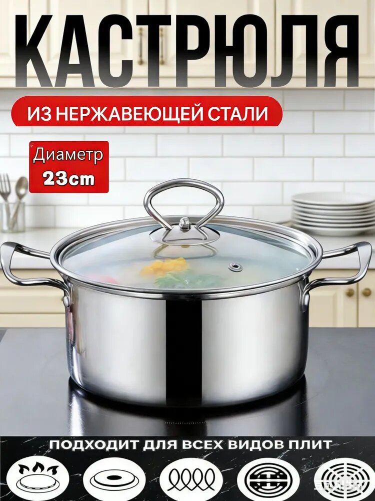 Кастрюля DNN3, Нержавеющая сталь, Стекло, Диаметр 23см, 1 шт