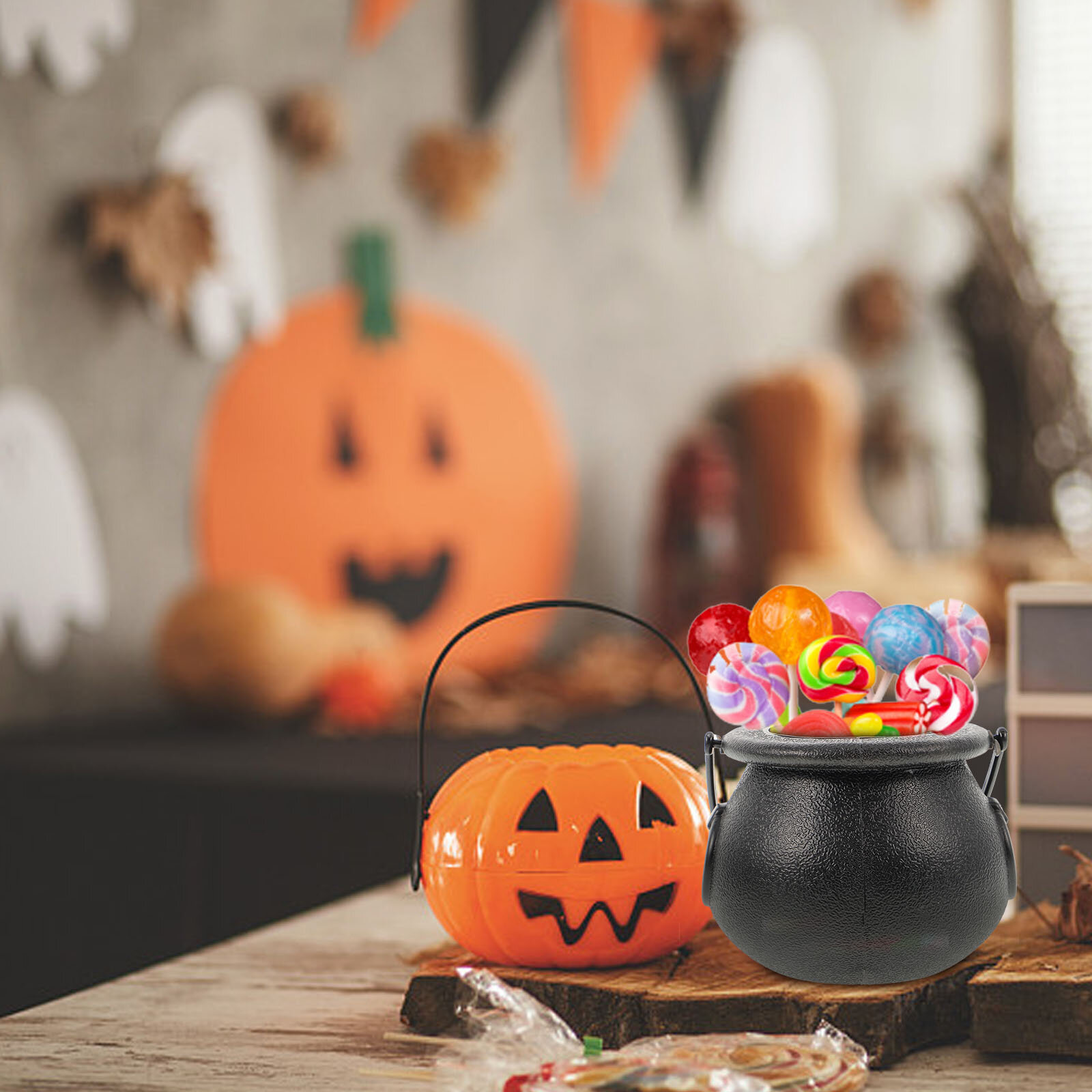 8 Штук Котелок Ведьмы Для Конфет 5x7 См Черный Подвесной Аксессуар Для Halloween Party Декорации