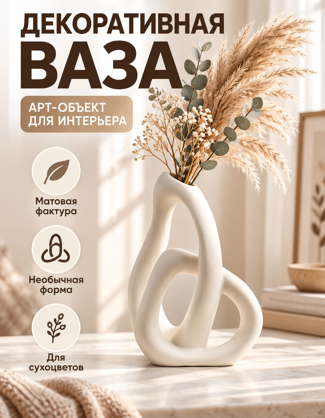 Ваза, 23 см , керамика, 1 шт
